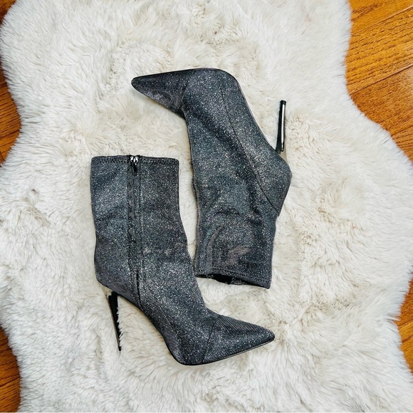 Guess silver sparkly high heel pointed toe sock boots - Picture 1 of 12